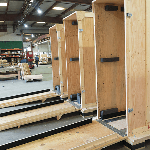 This wooden crate has been design with a built-in ramp to make loading and unloading easier