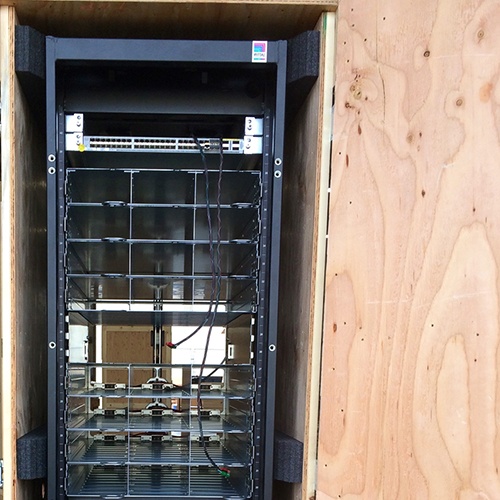 Custom industrial rack crate solution for IT server by Larson Packaging Company