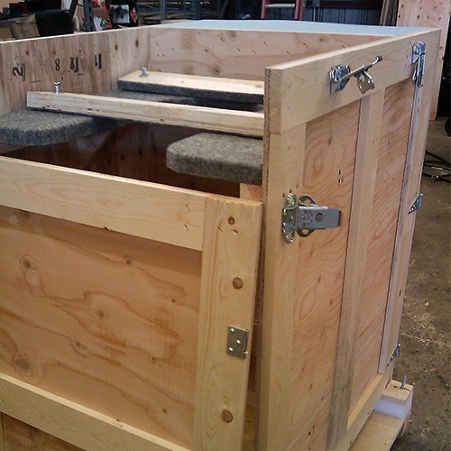 The use of latches on the crate saves time and eliminates the need for tools