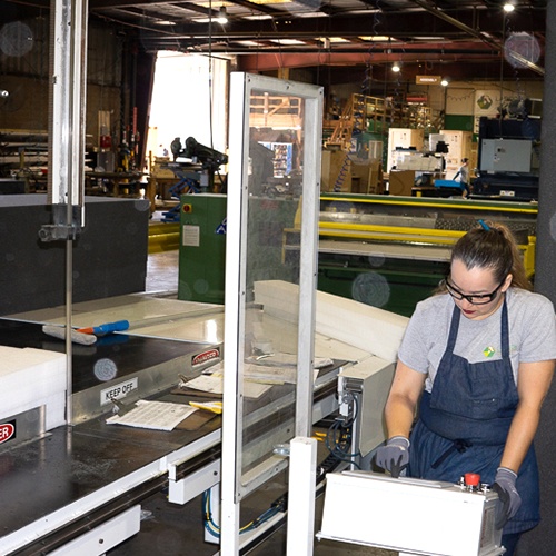 Foam packaging inserts ae rolling off the product line at the Larson Packaging company production line