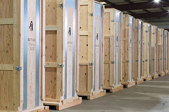 Recently manufactured rack crates ready to be shipped to the client