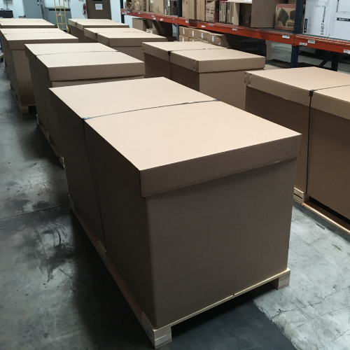 Corrugated box on pallet designed and manufactured by Larson Packaging Company