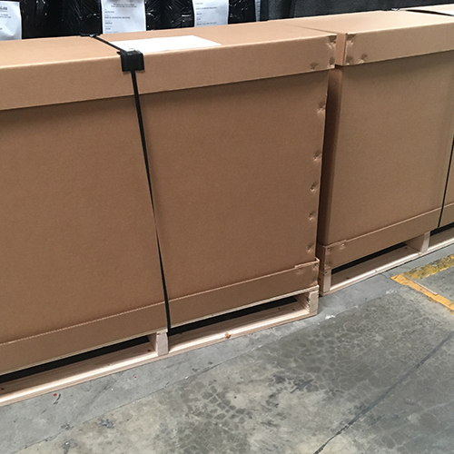 Corrugated box on pallet designed and manufactured by Larson Packaging Company