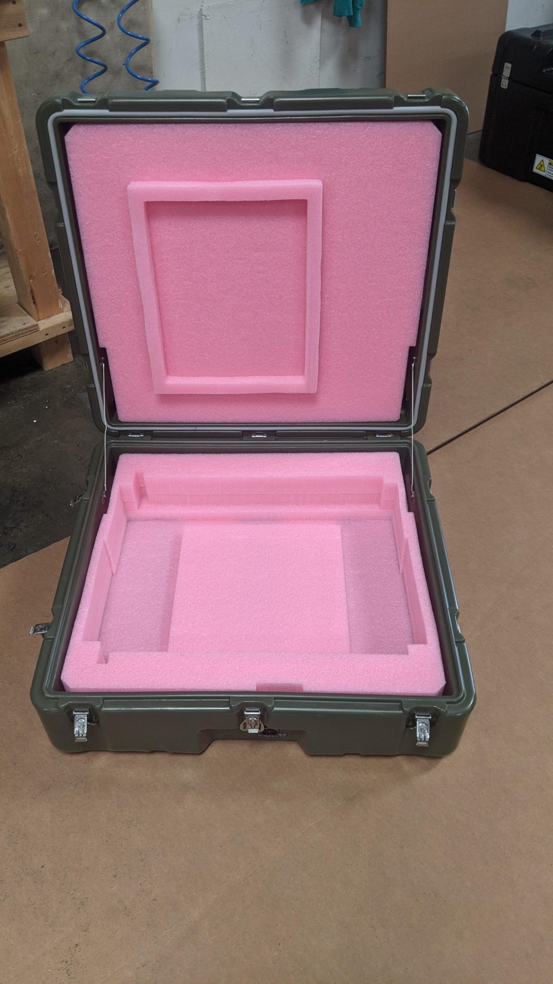 Custom case with foam adhesive